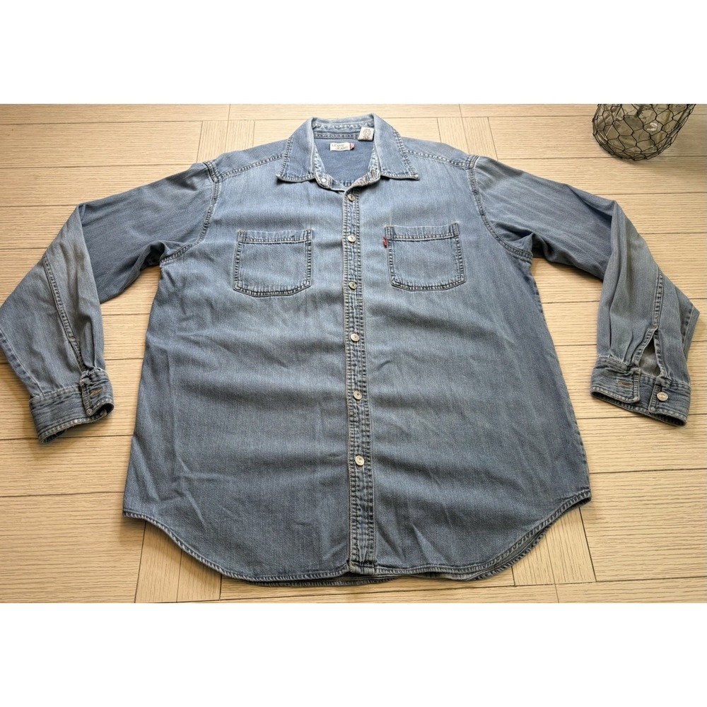 Levi's Vintage Denim Shirt Men Sz L Blue Button Up Y2K Loose Fit Relaxed Baggy